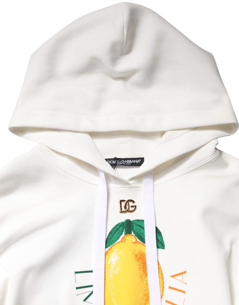 Dolce & Gabbana Ivory Cotton Printed Hooded Pullover Sweater